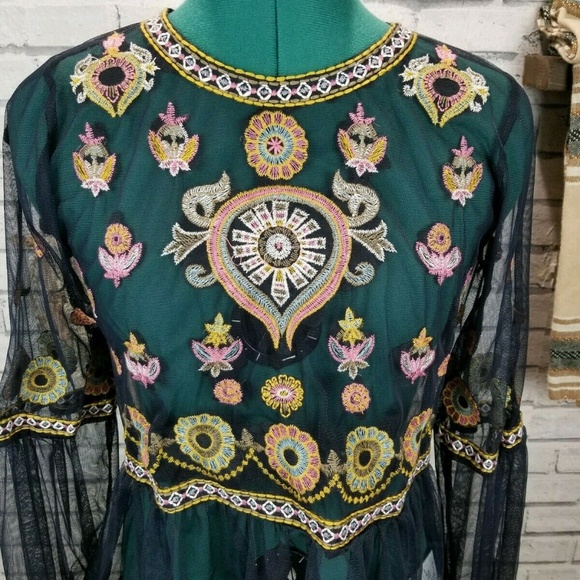 BBWM Sheer Top Embroidery Floral Boho Festival M - Picture 2 of 8